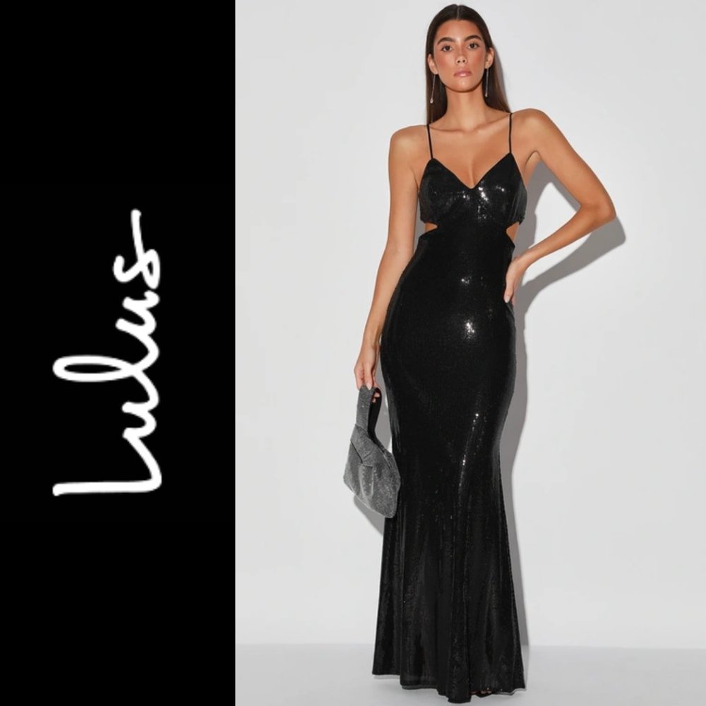 Glamorous Affair Black Sequin Cutout Maxi Dress